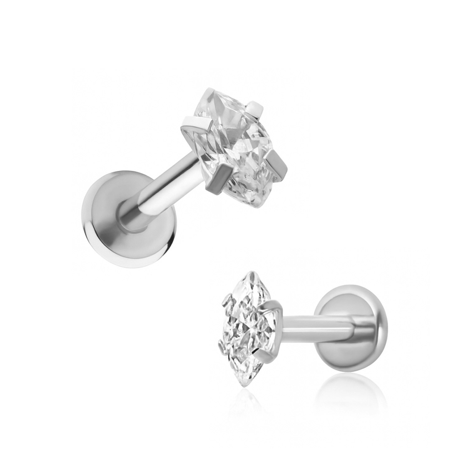 Labret i titanium 1.2mm med navettslipad 3x6mm CZ topp
