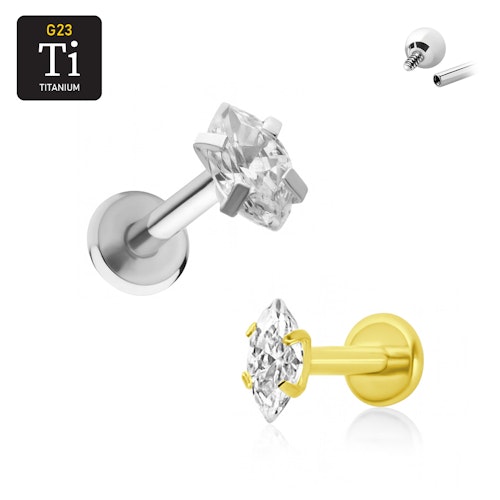 Labret i titanium 1.2mm med navettslipad 3x6mm CZ topp
