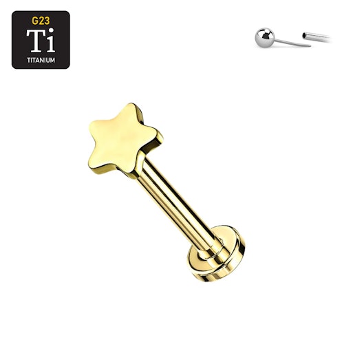 Threadless labret i guld PVD-pläterad titanium med stjärna