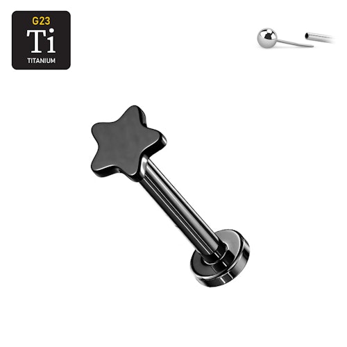 Threadless labret i svart PVD-pläterad titanium med stjärna