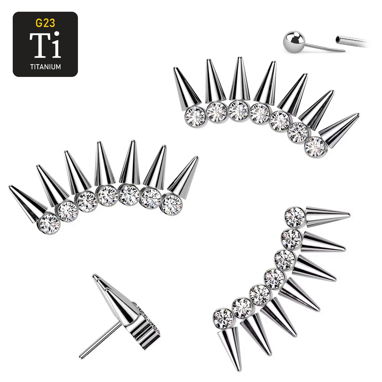 Threadless topp i titanium - 7 CZ med koner / spikes