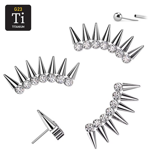 Threadless topp i titanium - 7 CZ med koner / spikes