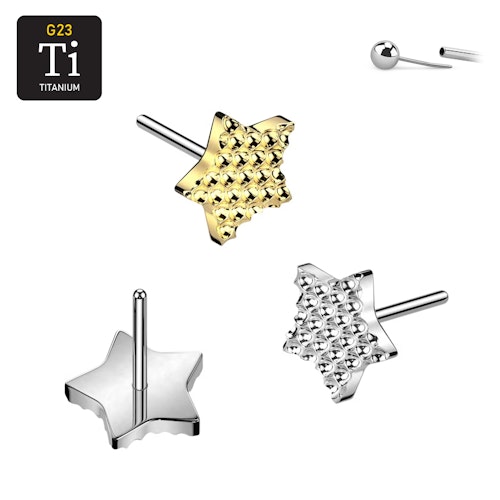 Threadless topp i titanium - Stjärnformad diamantpräglad topp