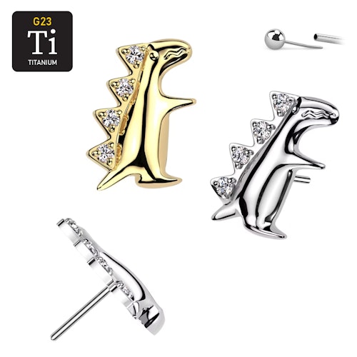 Threadless topp i titanium - Dinosaurie med cubic zirconia