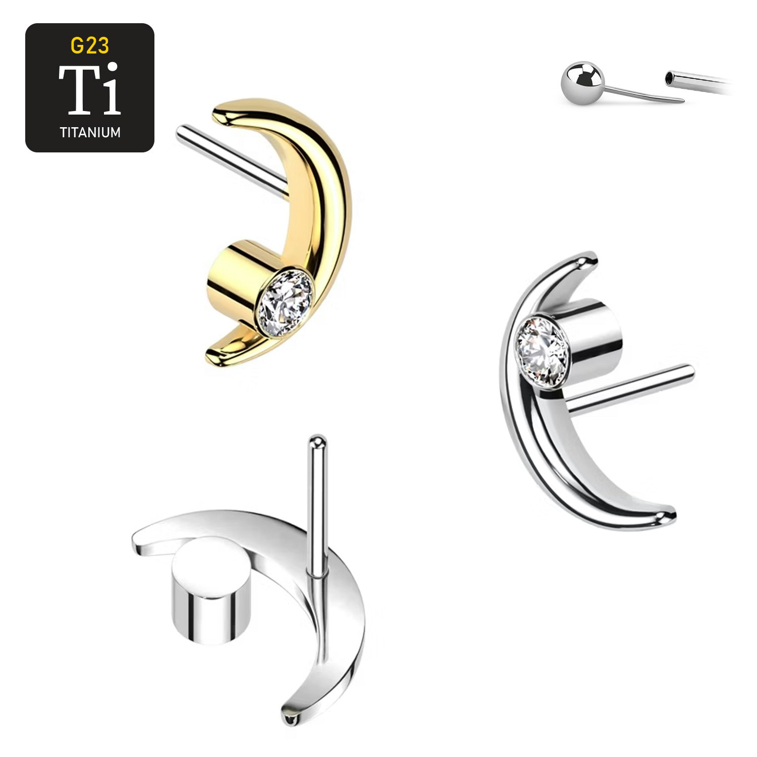 Threadless topp i titanium - Måne med CZ