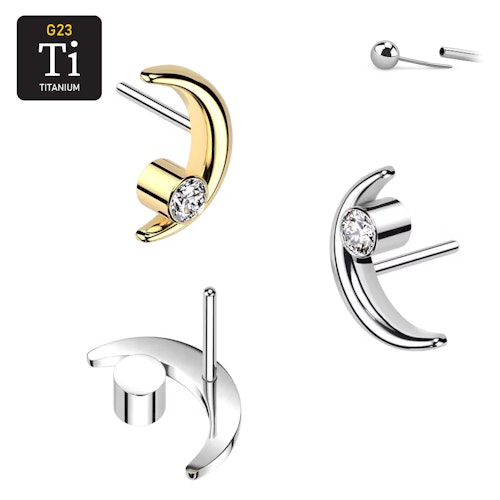 Threadless topp i titanium - Måne med CZ
