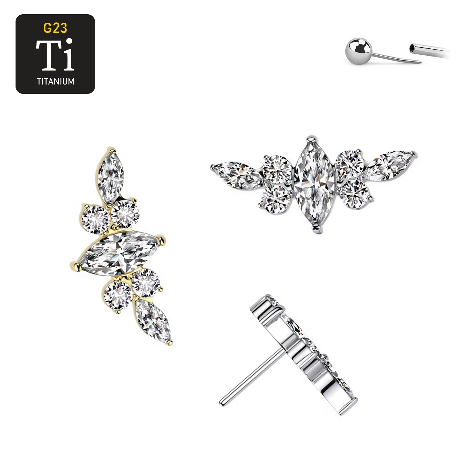 Threadless topp i titanium - Vinge med navettslipade och runda CZ