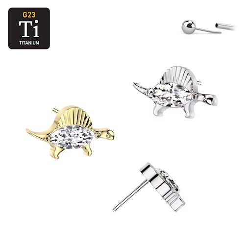 Threadless topp i titanium - Dinosaurie med CZ