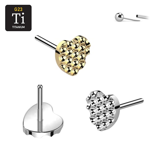 Threadless topp i titanium - Hjärtformad diamantpräglad topp