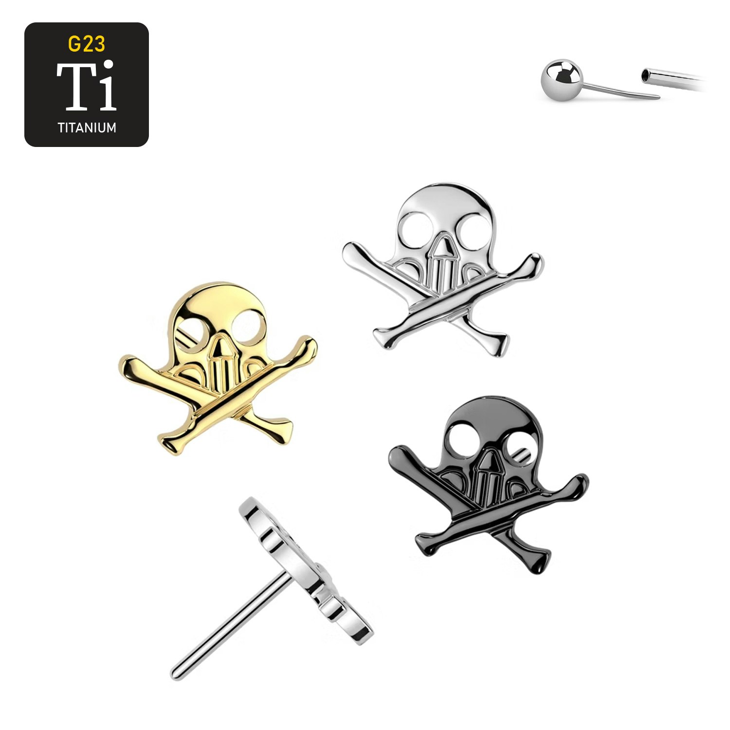 Threadless topp i titanium - Dödskalle med ben