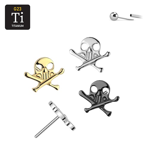 Threadless topp i titanium - Dödskalle med ben