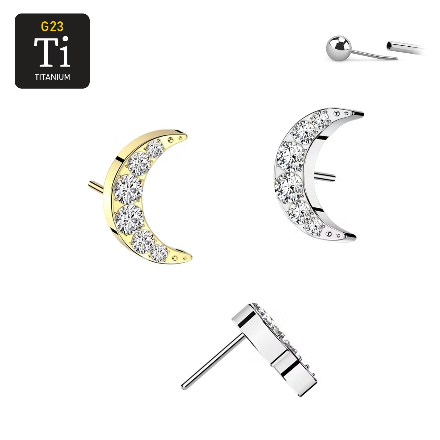 Threadless topp i titanium - Måne med CZ