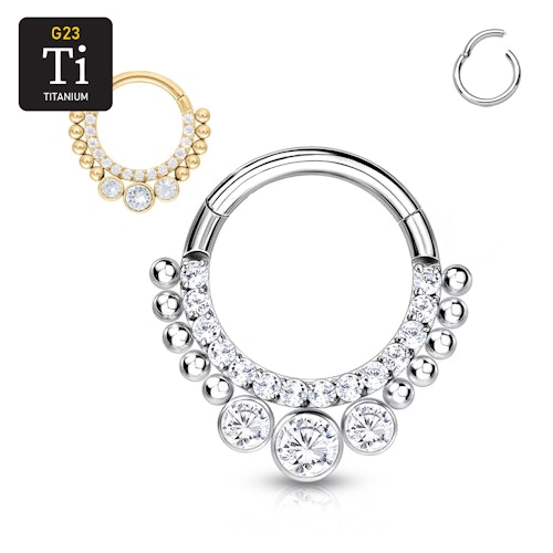 Segmentring i titanium med gångjärn 1.2mm med frontad CZ linje och 3 runda CZ