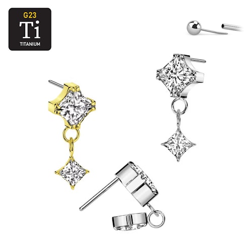 Threadless topp i titanium - Diamantslipad CZ med diamantslipad CZ i hänge