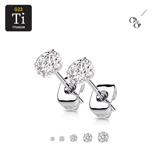 Titanium ASTM-F136 Örhängen med rund prong-set cubic zirconia (par)