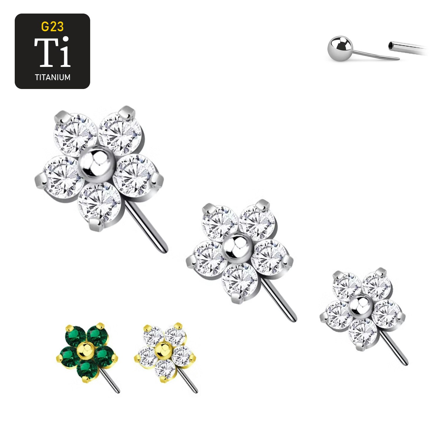Threadless topp i titanium - blomma med CZ