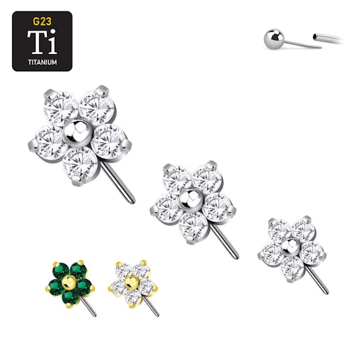 Threadless topp i titanium - blomma med CZ