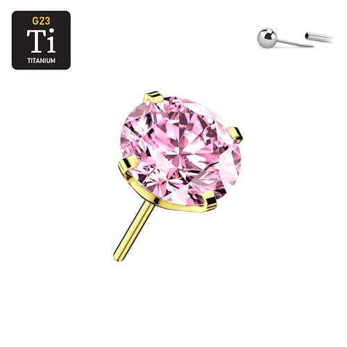 Threadless topp i PVD-guldpläterad titanium med prong-set rosa CZ