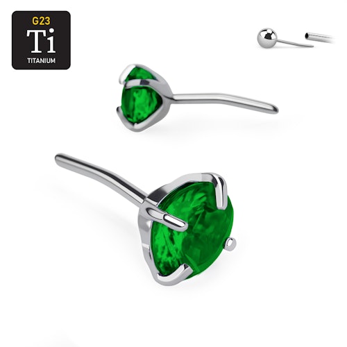 Threadless topp i titanium med prong-set emerald CZ