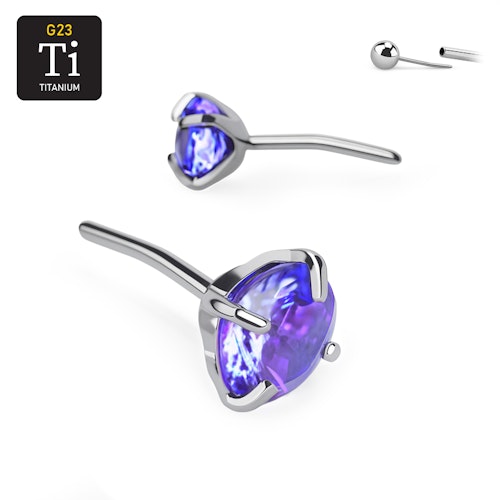 Threadless topp i titanium med prong-set ametist CZ