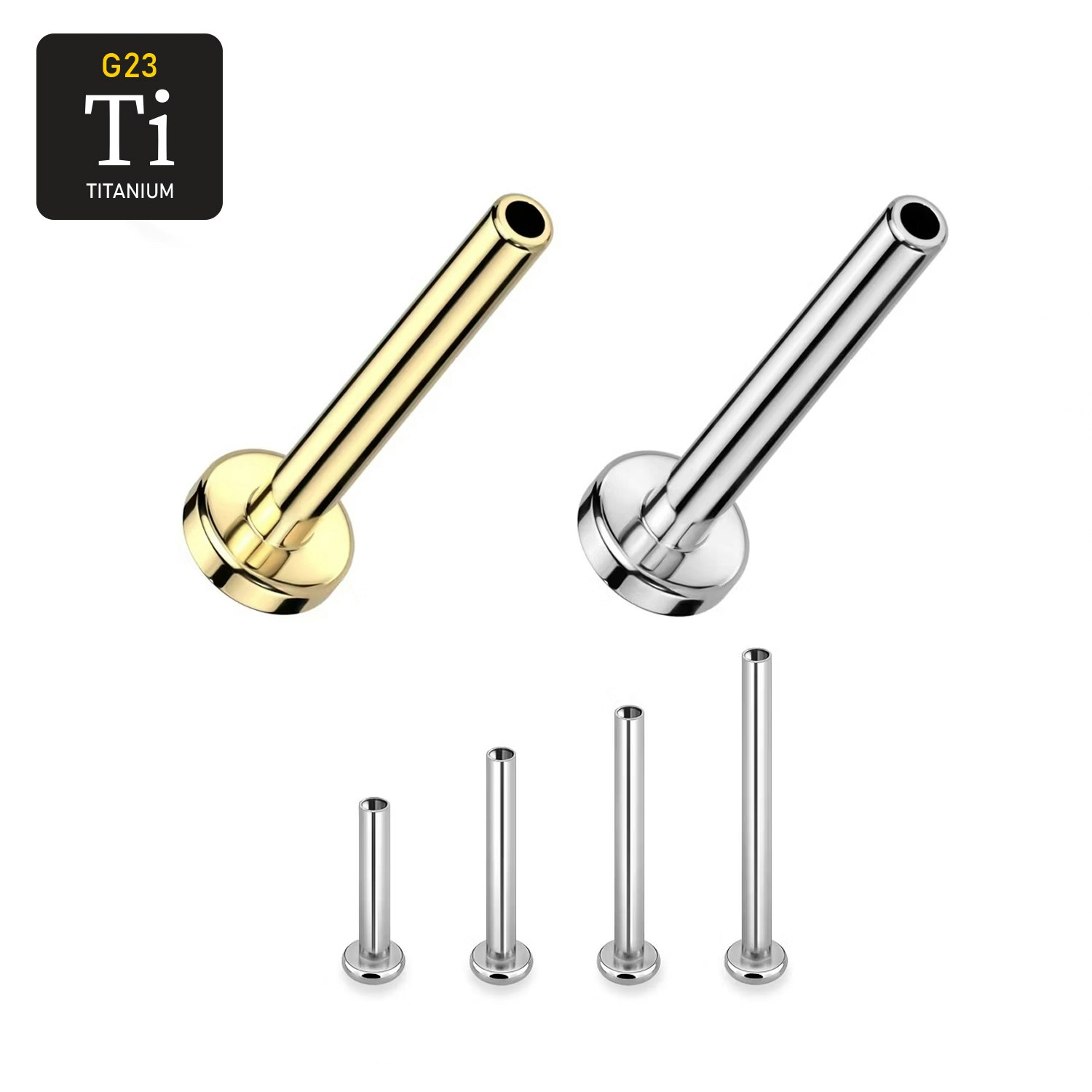 Threadless labret i handpolerad titanium 1.2mm / 2.5mm bas (lös del)