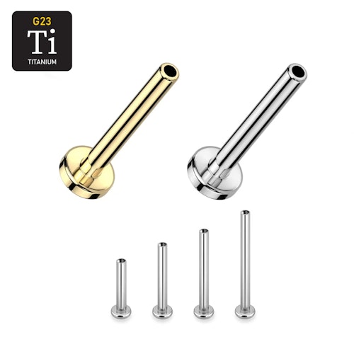 Threadless labret i handpolerad titanium 1.2mm / 2.5mm bas (lös del)