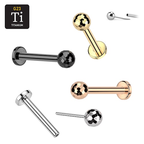 Threadless labret i titanium - Fasettslipad 3mm kula