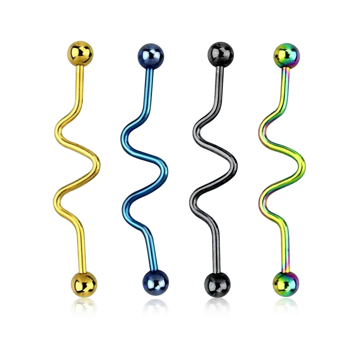 PVD-Pläterad Industrial Barbell "Zig-Zag" med 5mm kulor