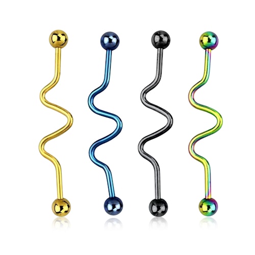 PVD-Pläterad Industrial Barbell "Zig-Zag" med 5mm kulor