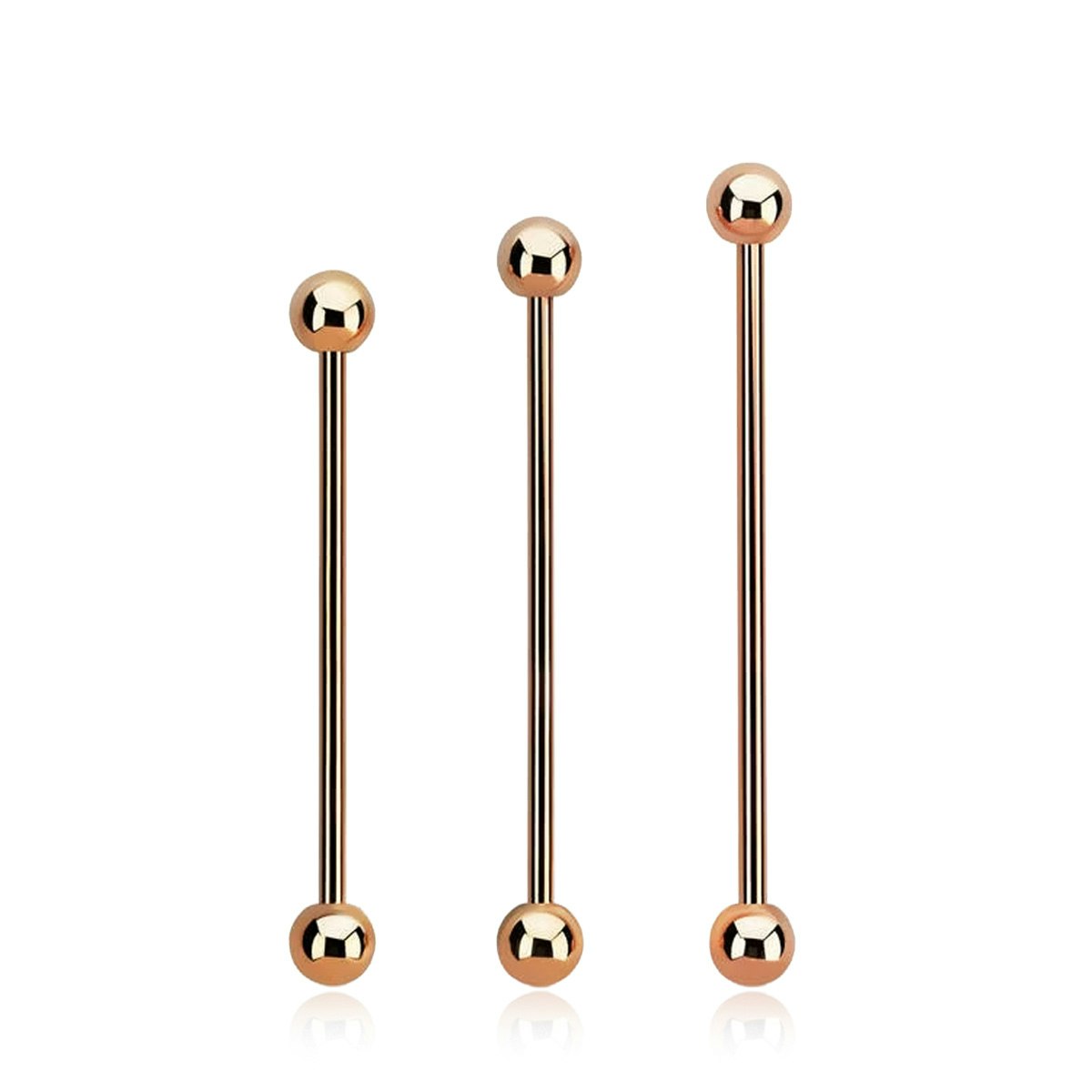 Industrial barbell 1.6mm med 5mm kulor roséguld