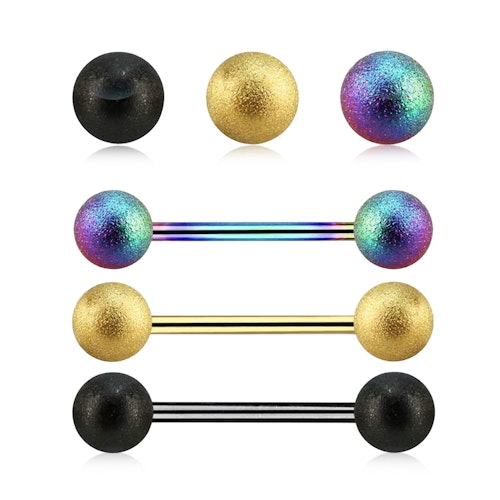 Barbell i PVD-pläterad kirurgiskt stål 1.6mm med 5mm frostade kulor