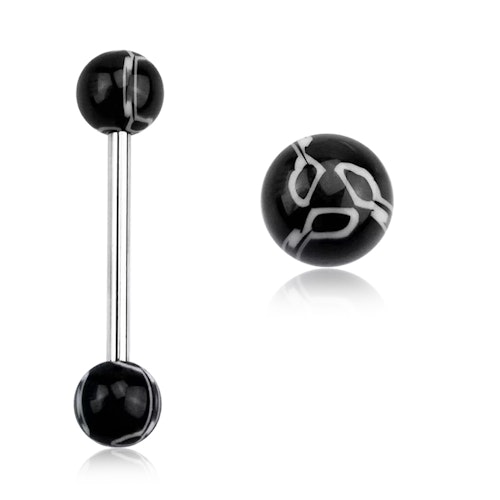 Barbell / tungstav 1.6mm med akrylkulor - svart/vit marmormönstrad