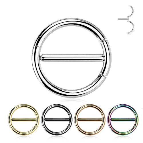 Bröstsmycke / Ring med barbell och dubbla gångjärn