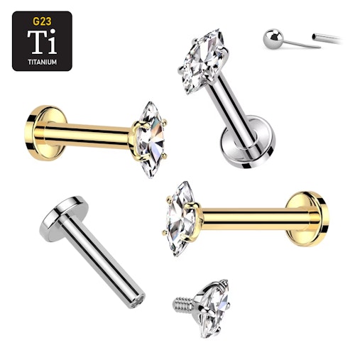 Labret i titanium 1.2mm - Topp med navettslipad cubic zirconia