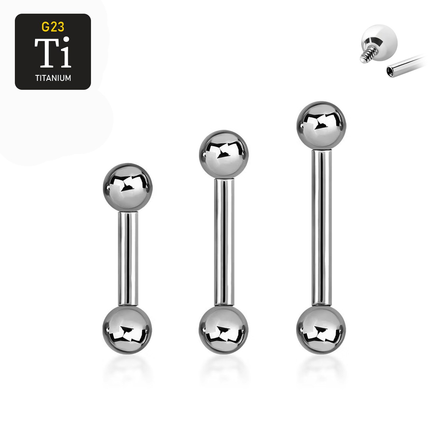 Titanium barbell invändigt gängad 1.2mm med 4mm kulor