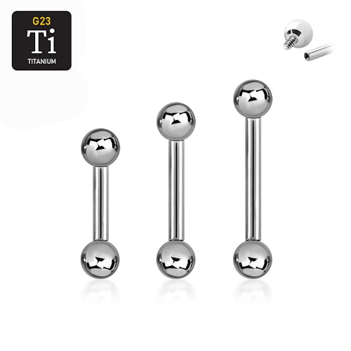 Titanium barbell invändigt gängad 1.2mm med 4mm kulor