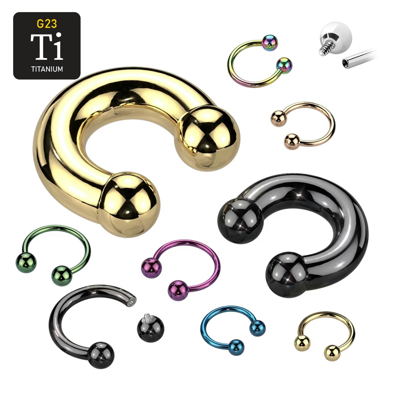 PVD-pläterad Titanium CBR / cirkulär barbell invändigt gängad