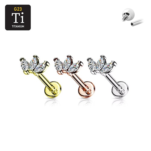 Labret i titanium 1.2mm - 3st navettslipade cubic zirconia