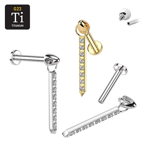 Labret i titanium 1.2mm - Rak stav i hänge med cubic zirconia