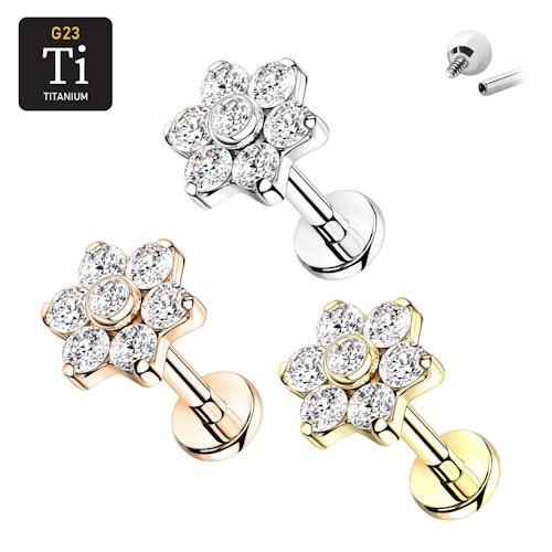 Labret i titanium 1.2mm - Blomma med cubic zirconia