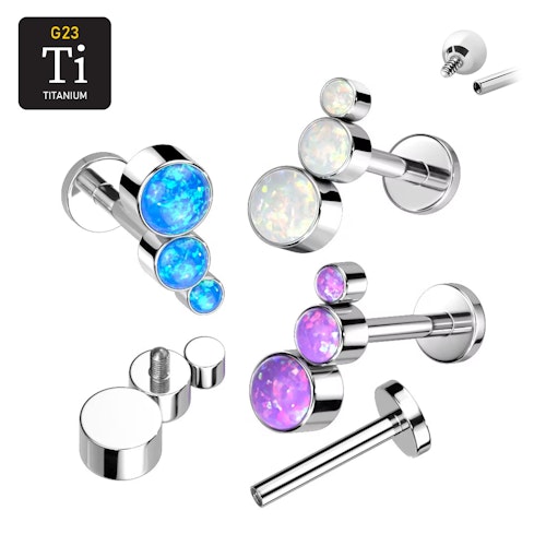 Labret i titanium 1.2mm - Topp med 3st opaliter
