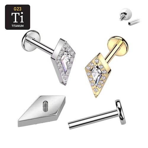 Labret i titanium 1.2mm - Spjutspetsformad topp med cubic zirconia