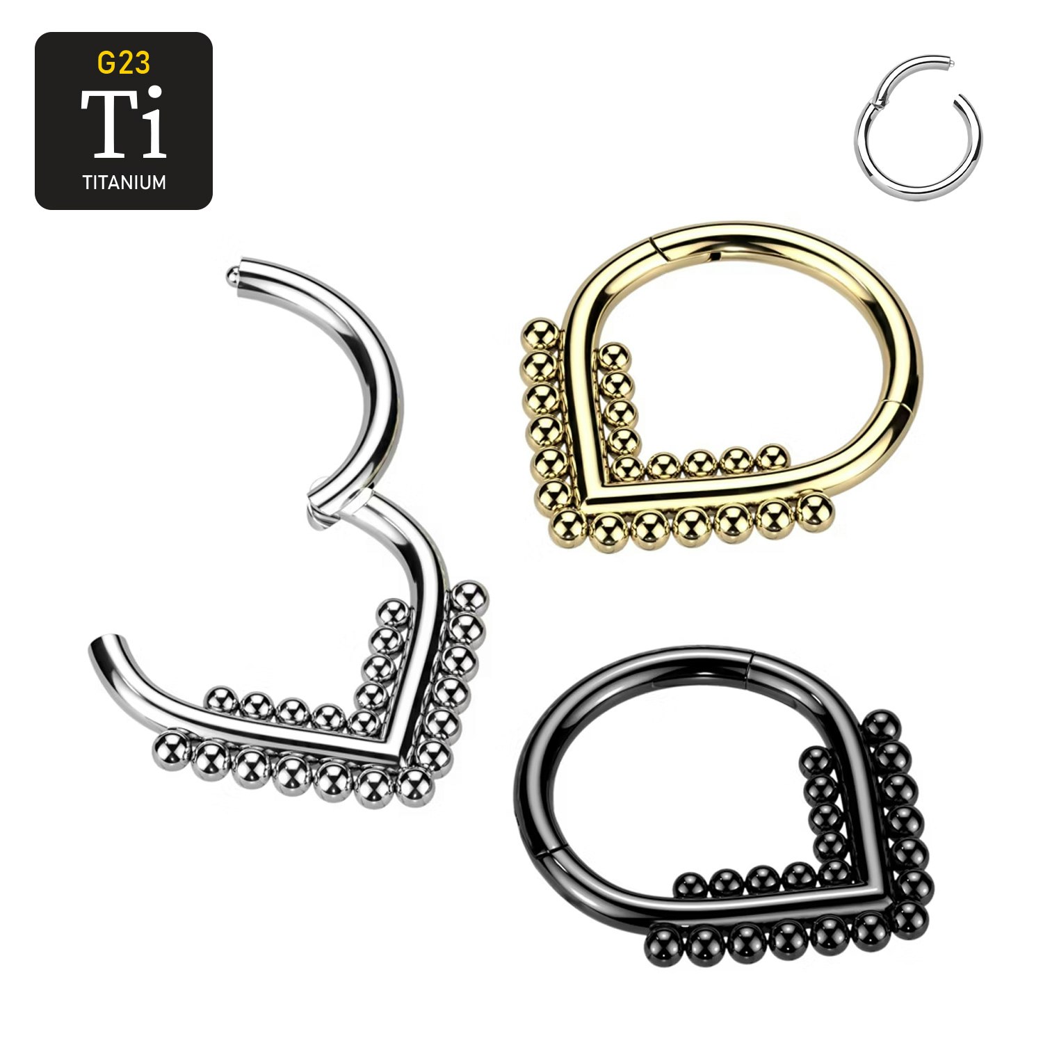 Segmentring i titanium 1.2mm med gångjärn och dubbla linjer med bollar