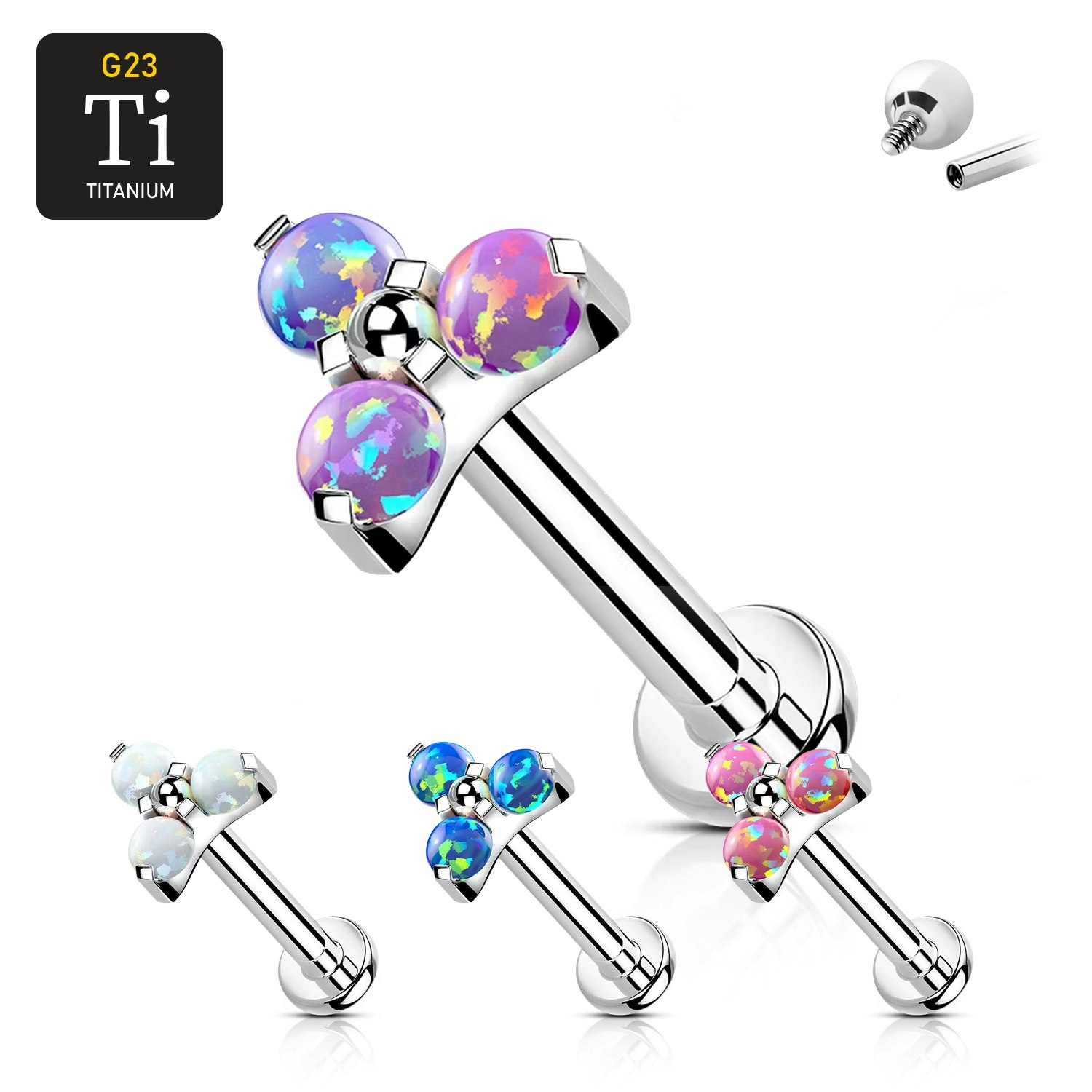Labret i titanium 1.2mm - Treenighet med opal