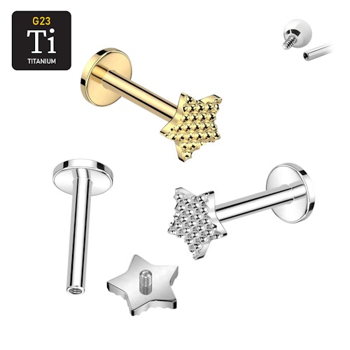Labret i titanium 1.2mm - Stjärnformad topp med gropar