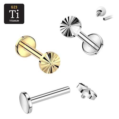Labret i titanium 1.2mm - Diamantpräglad rund topp