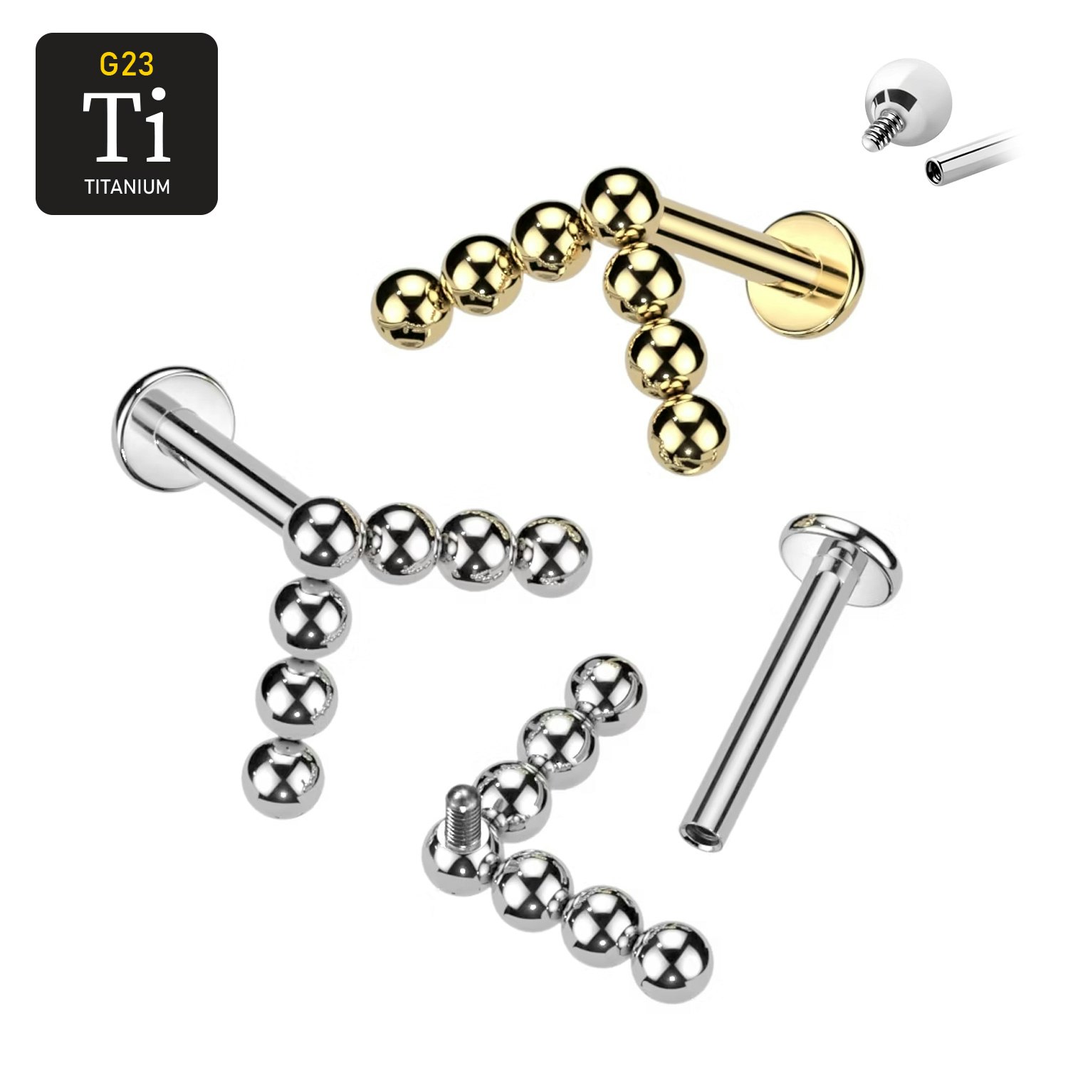 Labret i titanium 1.2mm - V-formad bollkluster