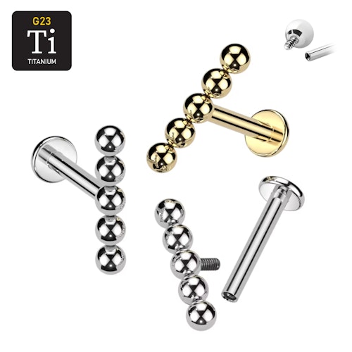 Labret i titanium 1.2mm - Rak bollkluster med 5 kulor