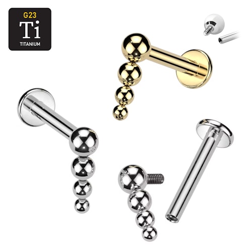 Labret i titanium 1.2mm - Rak bollkluster med 4 olika kulor