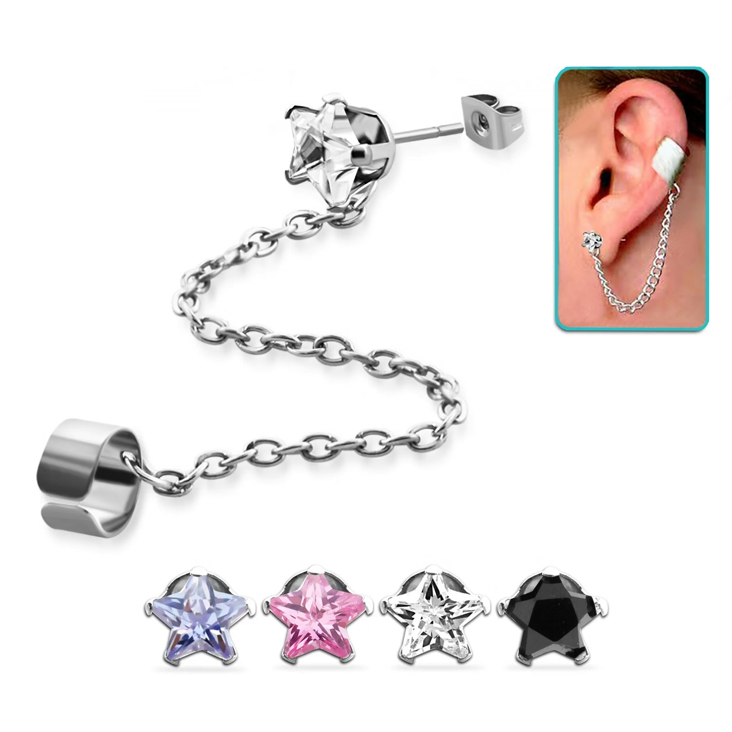Örhänge med stjärnformad cubic zirconia och fake helix